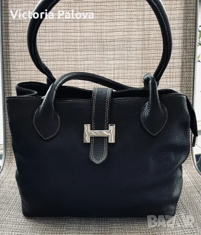 Модерна италианска кожена чанта с две дръжки, снимка 3 - Чанти - 49623462