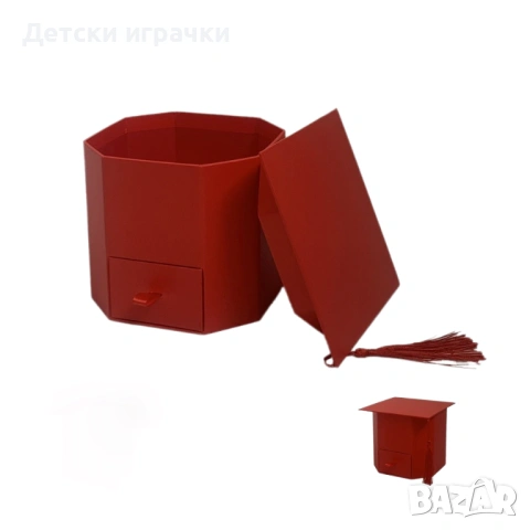 Подаръчна кутия с чекмедже и капак абитуриентска шапка, червена, снимка 3 - Други - 53091158