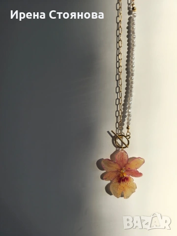 Нежно колие с естествен цвят на орхидея Камбрия. , снимка 5 - Колиета, медальони, синджири - 53662910