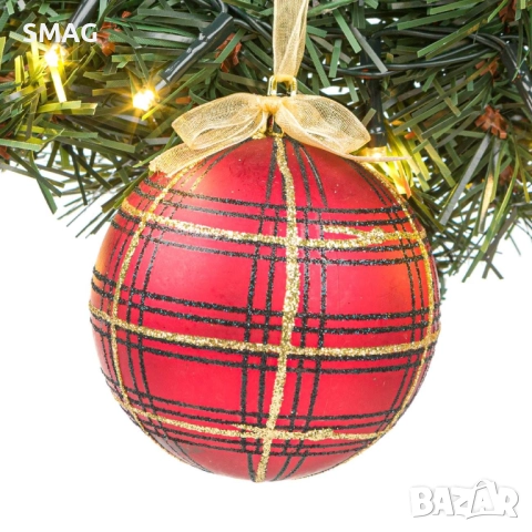 Коледна топка за елха червено каре 8 см_1184525, снимка 2 - Други - 52354565