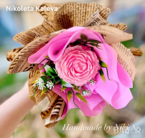 Ръчно изработен букет с цвете от глицеринов сапун, снимка 2 - Други - 47969032