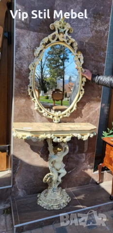 Италианска барокова конзола с огледало , снимка 7 - Секции и витрини - 45069007