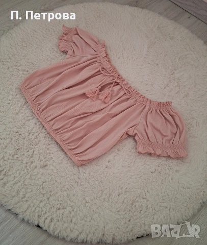 розова къса блузка с голи рамене H&M , снимка 2 - Тениски - 37429598