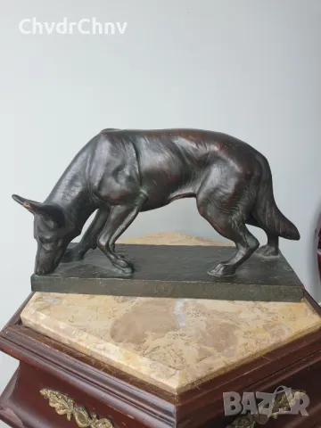 34см-4кг Diller статуетка/стара немска бронзова скулптура/фигура на куче-немска овчарка