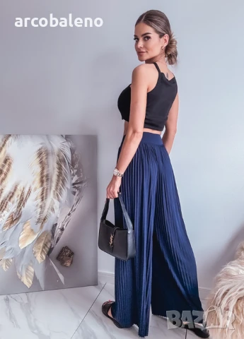 Тъмносини плисирани широки панталони, снимка 7 - Панталони - 51159321