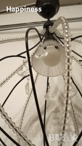 Абажур (Полилей) метален със стъклени елементи, снимка 6 - Лампи за таван - 51878111