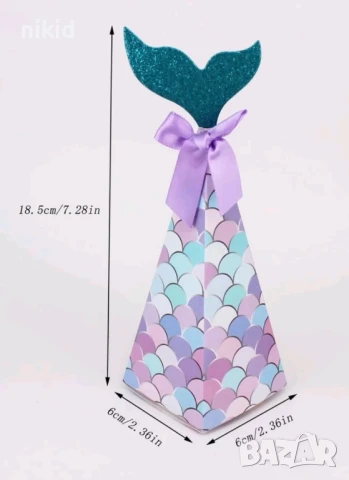 Опашка русалка с люспКартонена кутия кутийка за лакомства сувенир подарък парти рожден ден картонени, снимка 2 - Кутии за храна - 50622868