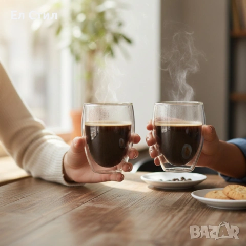Комплект 2 термоустойчиви чаши от боросиликатно стъкло – 250 мл, двойно дъно, снимка 2 - Чаши - 53567298