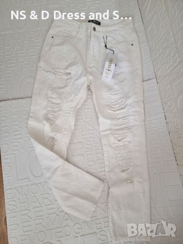 Дамски бял панталон с накъсан ефект , снимка 8 - Панталони - 46229571