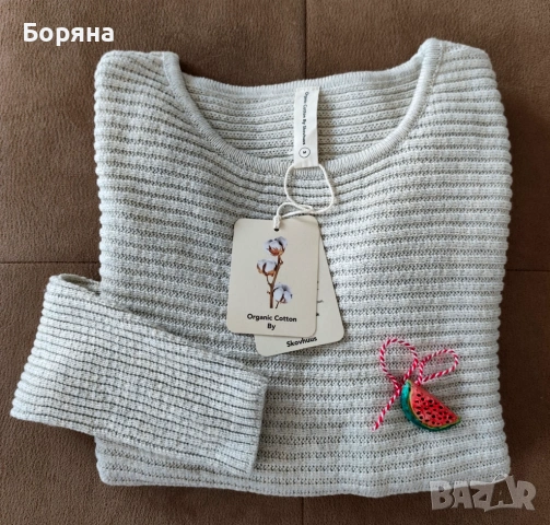 Skovhuus нов пуловер от 100% органичен памук с брошка, снимка 7 - Блузи с дълъг ръкав и пуловери - 53724887