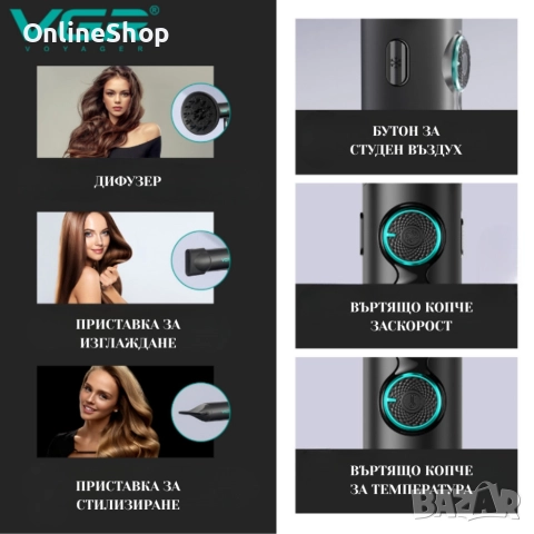 Професионален сешоар VGR с BLDC мотор 110 000 RPM – Йонна технология и дифузер, снимка 13 - Други - 52816266