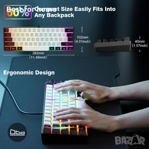 Snpurdiri 60% кабелна геймърска клавиатура, 61 клавиша с RGB подсветка, снимка 5 - Клавиатури и мишки - 53950253