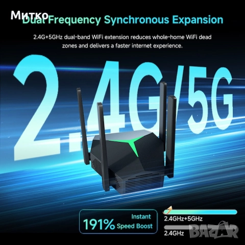 Wi-Fi удължител, AC1200 двулентов, 1167Mbps, 4 антени, черен, 174x30x111mm, снимка 2 - Рутери - 52839477