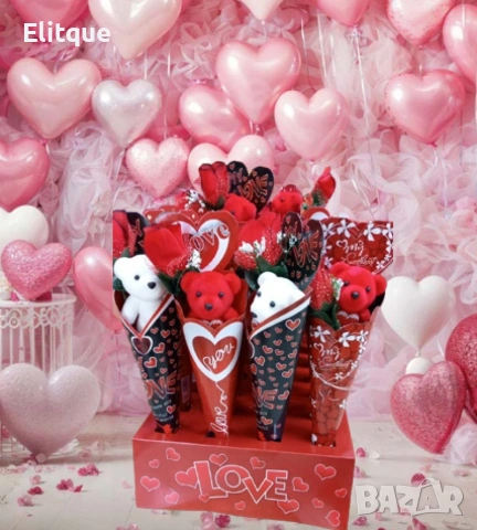 Романтичен букет с плюшено мече и роза, снимка 5 - Романтични подаръци - 53087706