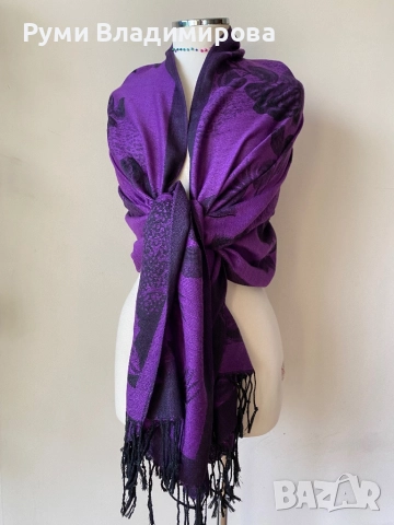 Лилав шал от 100 % кашмир, коприна/ различни видове, снимка 5 - Шалове - 43037801