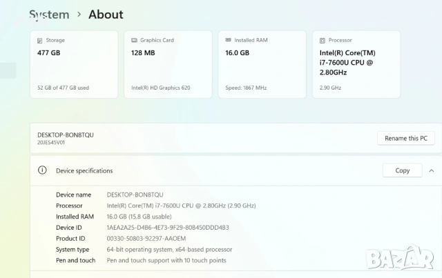 Таблет и Лаптоп 2в1 Lenovo ThinkPad X1 Yoga Gen 2 - 14" - i7-7600U 2.8Ghz/RAM 16GB/SSD 512GB, снимка 12 - Лаптопи за работа - 53721773