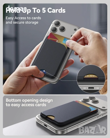 MagSafe портфейл за 5 карти със стойка, RFID блокиране, черен, снимка 2 - Аксесоари за Apple - 54048167