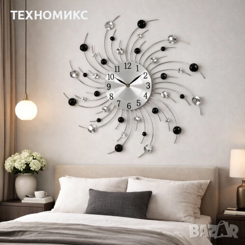 Стенен часовник с кристали , 50 см, Кварцов механизъм, Безшумен, снимка 5 - Декорация за дома - 53585342