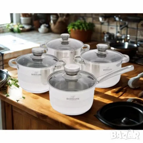 Комплект тенджери Bohmann 16см/18см/20см/22см, Неръжд.стомана, снимка 3 - Съдове за готвене - 49652376