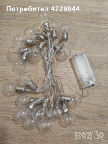 🎄 Коледни лампички гирлянд 3м с 20 LED крушки – топла бяла светлина, на батерии, снимка 4 - Лед осветление - 51974918