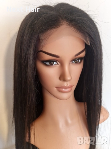 Черна перука от микс естествен косъм и примеси 70 см с Lace 4×4, снимка 12 - Аксесоари за коса - 52018574