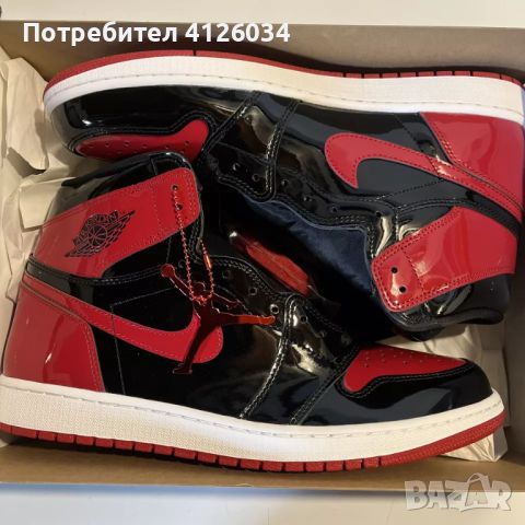 New Nike Air Jordan 1 Retro High Patent Leather Bred Men Size 13, снимка 1 - Маратонки - 46146135