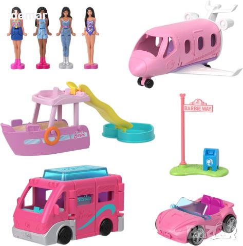 Barbie Mini BarbieLand Комплект 4 кукли 4см и 4 играчки превозно средство, променящи цвета си, JDB85, снимка 6 - Образователни игри - 46744981