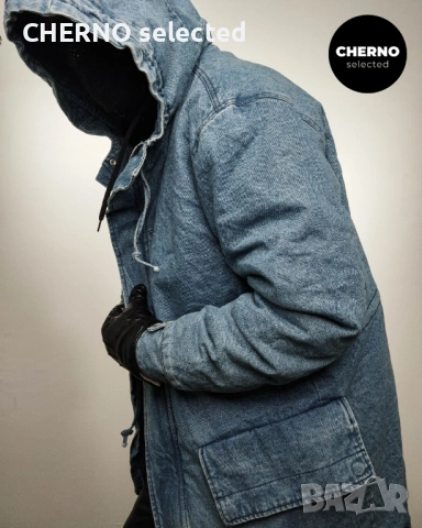Дълго деним яке тип парка с шерпа подплата и качулка ZARA Denim Sherpa Hooded Longline Jacket – L•XL, снимка 2 - Якета - 53669998