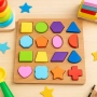 Дървена играчка с 16 цветни формички – Пъзел игра за деца, снимка 3