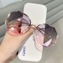 Дамски полигонални слънчеви очила без рамки + калъфче, снимка 1 - Слънчеви и диоптрични очила - 45871223