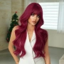 Вишнево червена чуплива перука с бретон, снимка 3