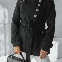 Елегантно палто с копчета в черно  , снимка 2 - Палта, манта - 45414750