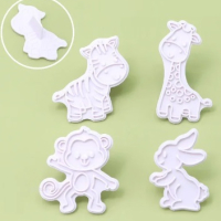 4 бр животни заек зебра жираф маймуна пластмасови форми форма печат печати пластмасови за сладки , снимка 1 - Форми - 45008573