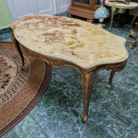 Уникална антикварна френска бронзова маса с плот от оникс , снимка 5 - Антикварни и старинни предмети - 44967576
