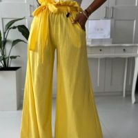 Дамски панталон със широк крачол в жълто  , снимка 4 - Панталони - 45326020