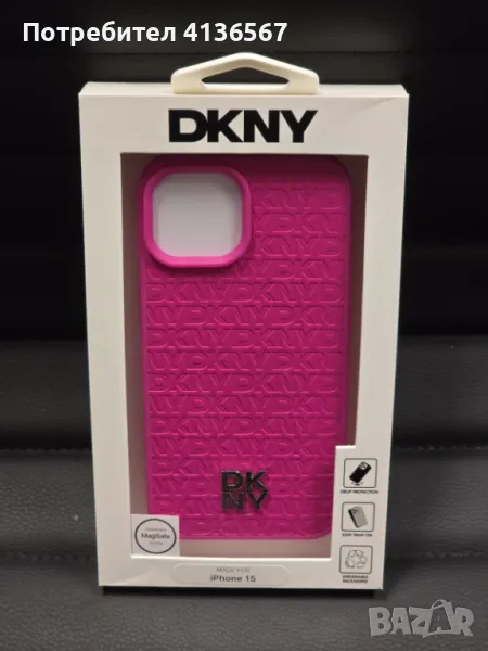 Защитен калъф DKNY с метално лого PU,  за iPhone 15, циклама, снимка 1