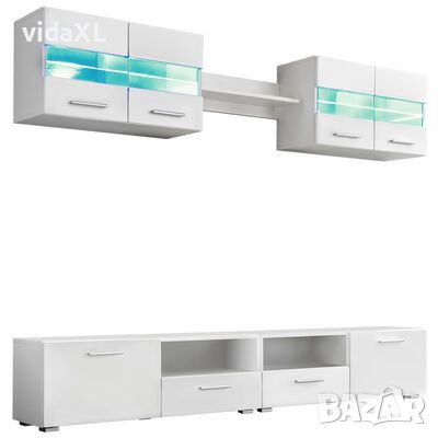 vidaXL ТВ секция от 5 части с LED осветление, силен гланц, бял（SKU:246027, снимка 1