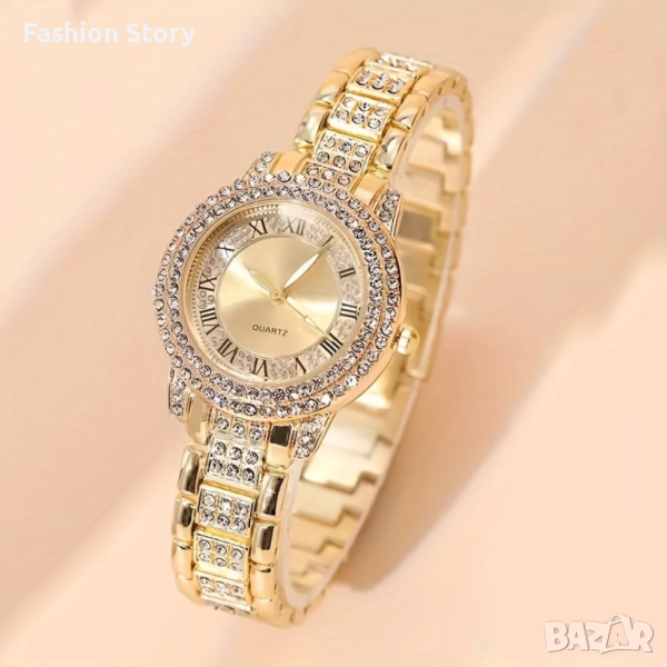 Бляскав дамски комплект часовник и гривна – съчетава елегантност и практичност, снимка 1