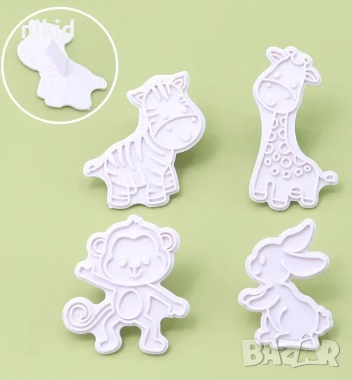 4 бр животни заек зебра жираф маймуна пластмасови форми форма печат печати пластмасови за сладки , снимка 1