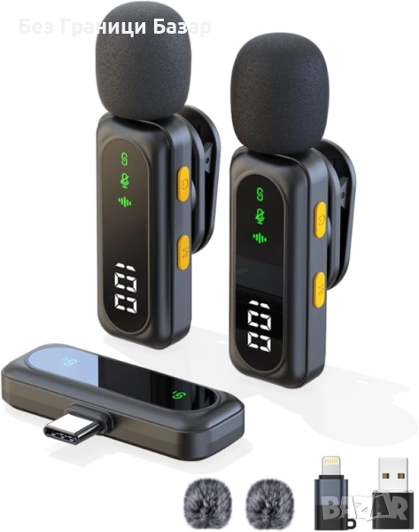 Нов Безжичен лапел микрофон за iPhone Android PC – 2 броя, шумофилтър, снимка 1
