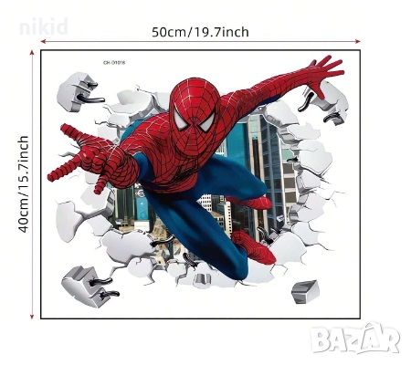 Спайдърмен Spiderman сграда Дупка в стена стикер постер лепенка за стена детска самозалепващ, снимка 1