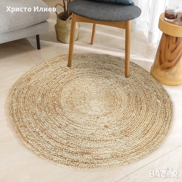 Кръгъл килим от юта 150см Бохо стил Естествени растителни влакна, снимка 1