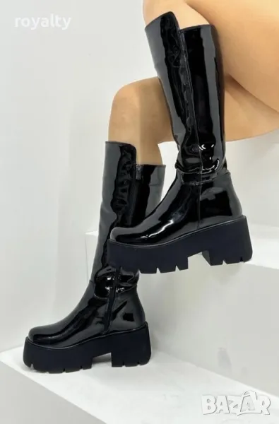 Ботуши на платформа - черен лак , снимка 1