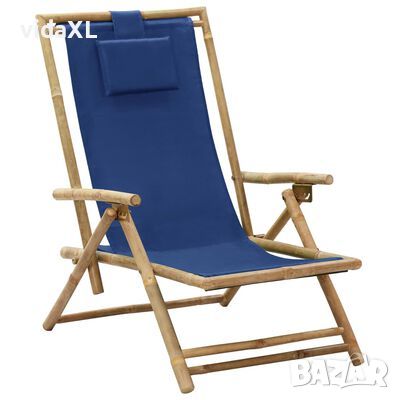 vidaXL Наклоняем стол за релакс, нейви син, бамбук и текстил（SKU:313025, снимка 1