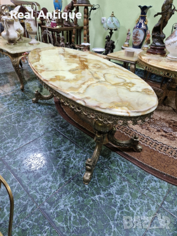Прекрасна голяма антикварна белгийска бронзова маса с оникс , снимка 6 - Антикварни и старинни предмети - 44967476
