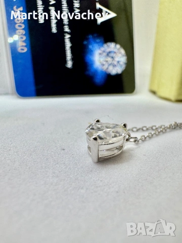 Сребърно колие с мойсанит (Диамант) 1 карат, снимка 7 - Колиета, медальони, синджири - 53820779