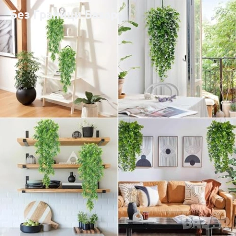 Нови Фалшиви висящи растения евкалипт 2 броя реалистичен зелен декор стая, снимка 4 - Други - 53694039