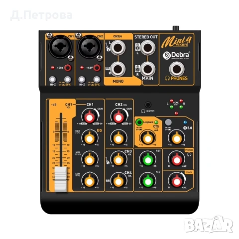 Mini 4 аудио миксер / sound card / 48V / Bluetooth / стрийминг