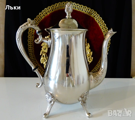 Посребрена бронзова кана,барок,като нова от вътре. , снимка 3 - Антикварни и старинни предмети - 53632227