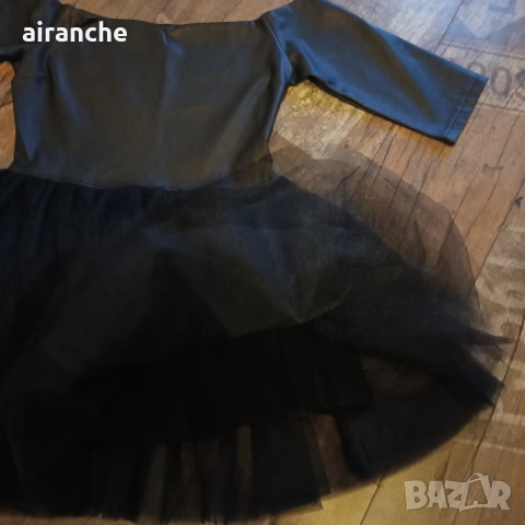 Уникална черна рокля кожа и тюл